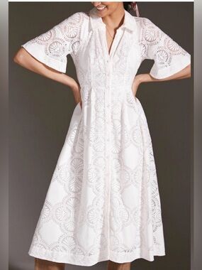 Maeve White Eyelet Button-Front Midi Dress